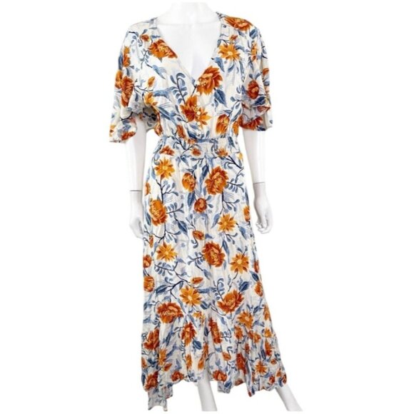The Label By Anthropologie  Orange V-Neck Tiered  Floral Maxi Dress Size L - Picture 2 of 14